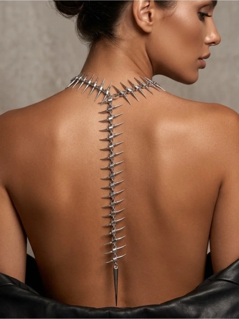 Silver Skeleton Spine Bones Back Chain Necklace
